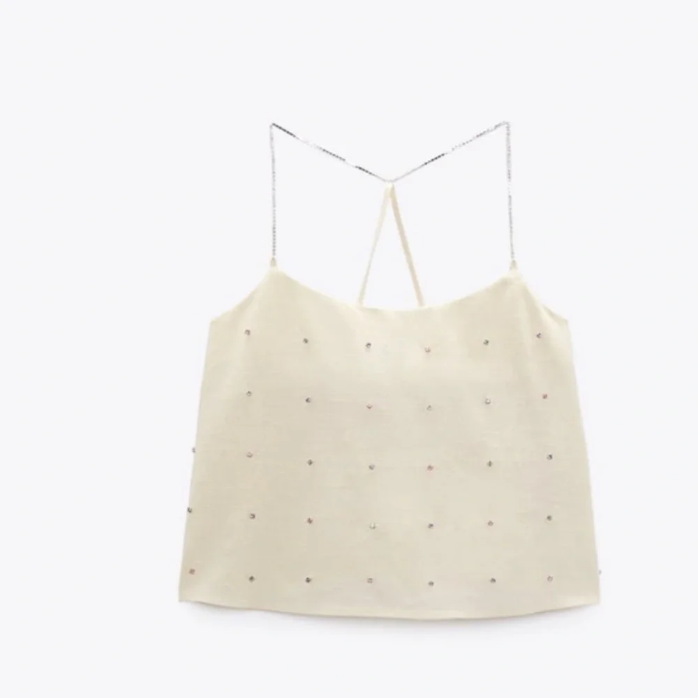 Zara Cream Jewel Appliqué Linen Blend  Top - Picture 4 of 7